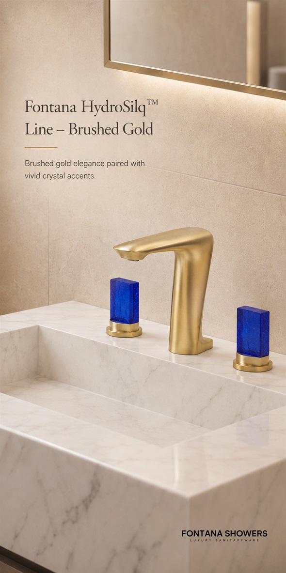 Fontana HydroSilq Line Brushed Gold High Quality Faucet with Crystal Knobs