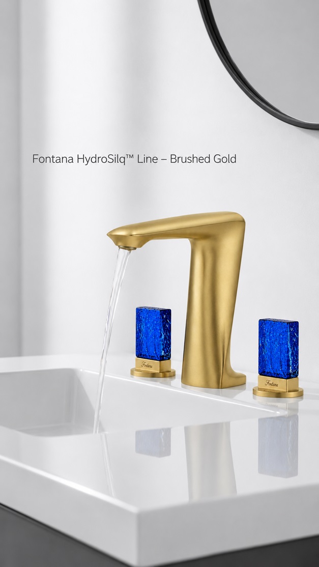 Fontana HydroSilq Line Brushed Gold High Quality Faucet with Crystal Knobs