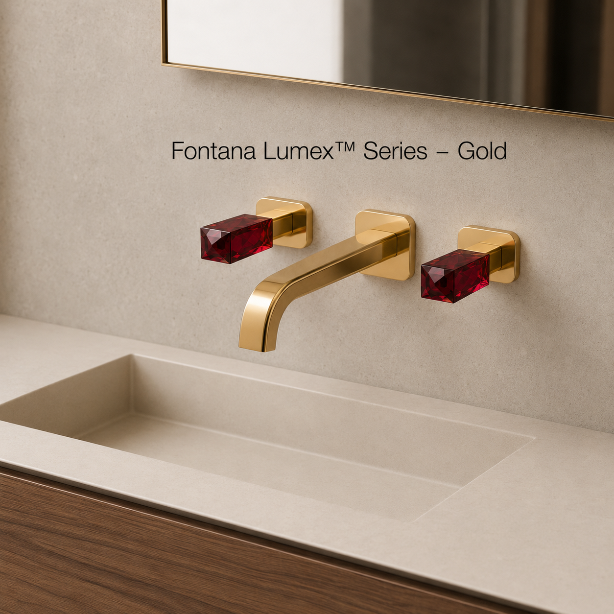Fontana Lumex Gold Wall-Mounted Widespread Bathroom Faucet with Crystal Knobs