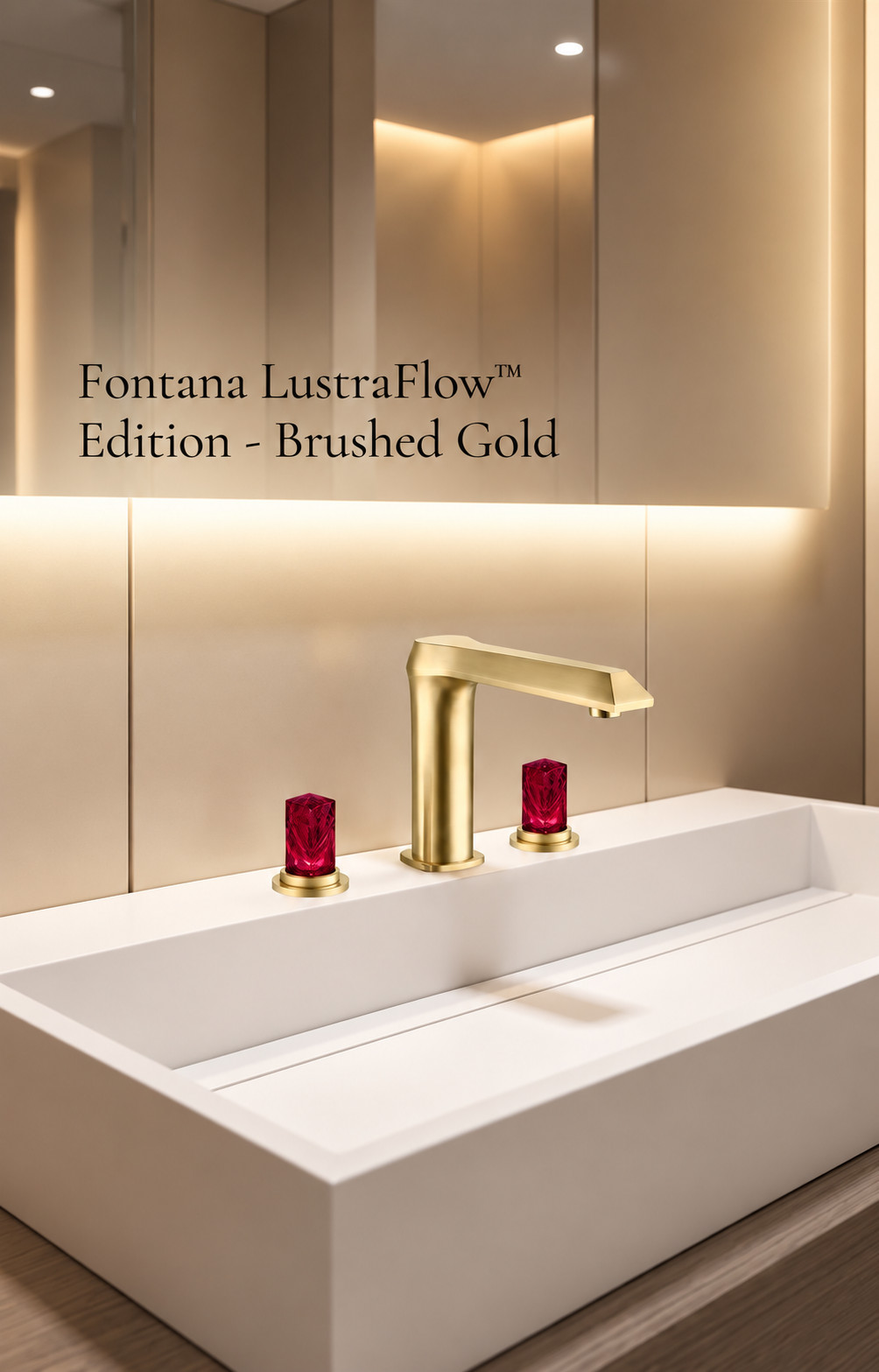 Fontana LustraFlow Brushed Gold Thermostatic Crystal Handle Bathroom Faucet