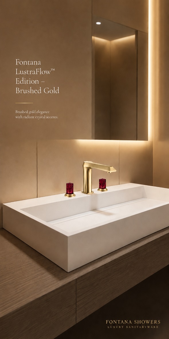 Fontana LustraFlow Edition Brushed Gold Thermostatic Crystal Handle Faucet