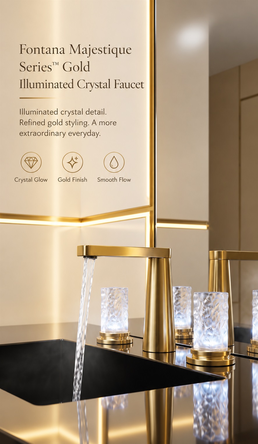 Fontana Majestique Series Gold Illuminated Crystal Bathroom Faucet