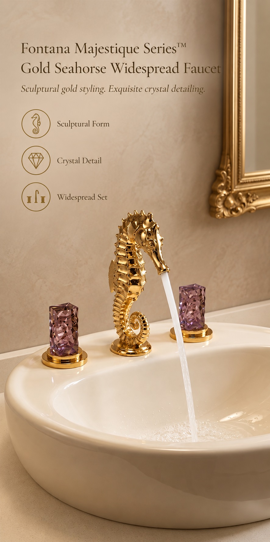 Fontana Majestique Series Gold Seahorse Widespread Bathroom Faucet FS20222GL