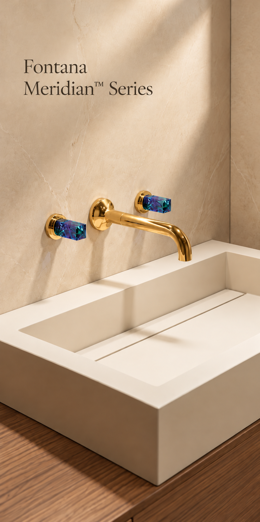 Fontana Celeste Gold Wall Mounted Bathroom Sink Faucet with Dual Multicolor Crystal Handles FS20217GL