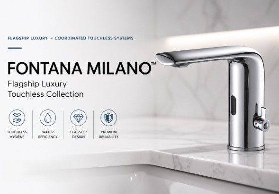 Fontana Milano flagship luxury touchless faucets and coordinated commercial washroom systems