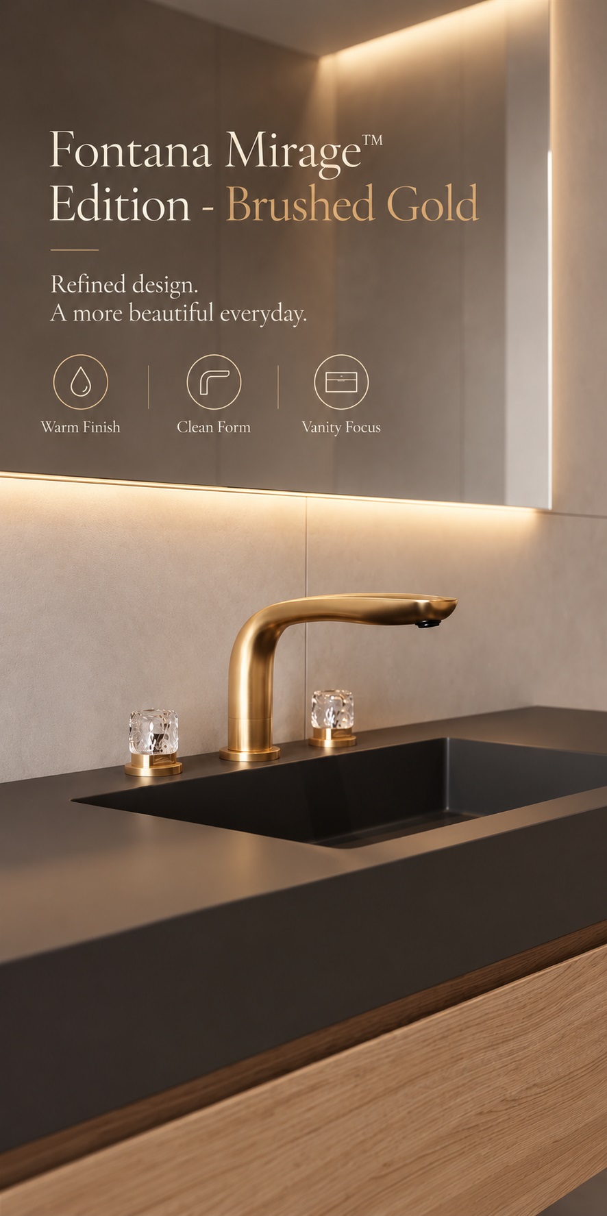 Fontana Mirage Edition Brushed Gold Thermostatic Two Handle Bathroom Faucet FS12024BG
