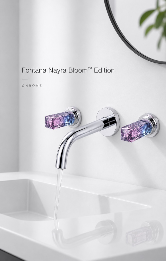 Fontana Nayra Bloom Edition Chrome Wall-Mounted Dual Crystal Handle Faucet