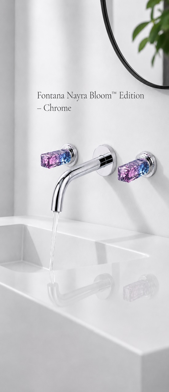 Fontana Nayra Bloom Edition Chrome Wall-Mounted Dual Crystal Handle Faucet
