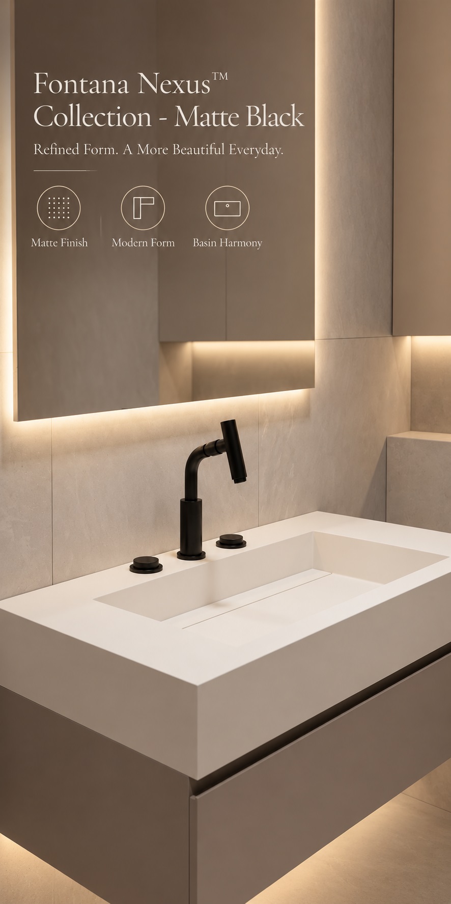 Fontana Nexus Collection Matte Black Three Hole Bathroom Faucet with Pink Crystal Handles