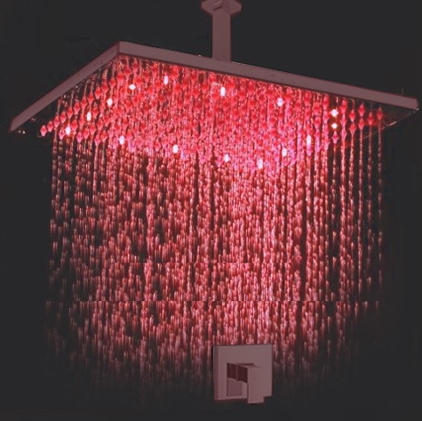 Fontana Oil Rubbed Bronze Square Color Changing LED Rain Shower Head with Mixing Valve Controller (Solid Brass)
