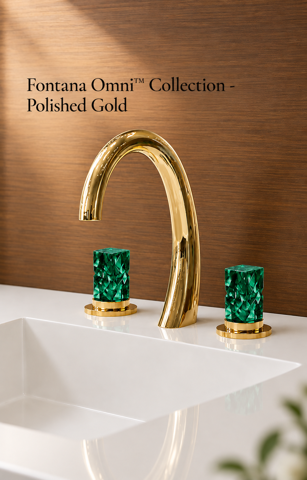 Fontana Omni Polished Gold Crystal Handle Widespread Lavatory Basin Faucet