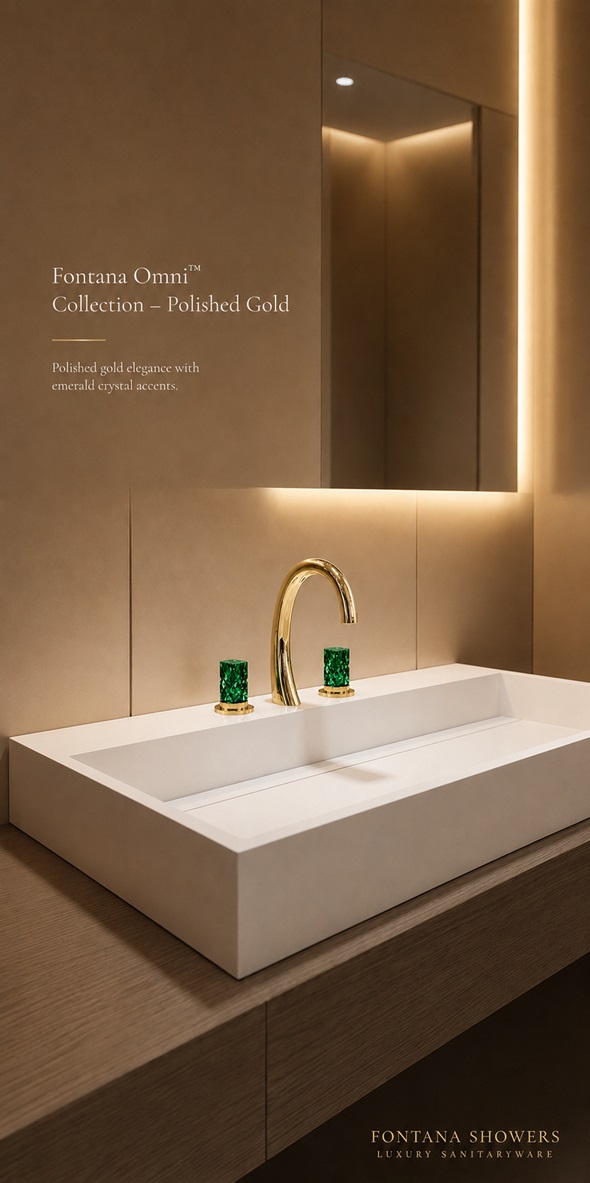 Fontana Omni Collection Crystal Handle Gold Widespread Lavatory Basin Faucet