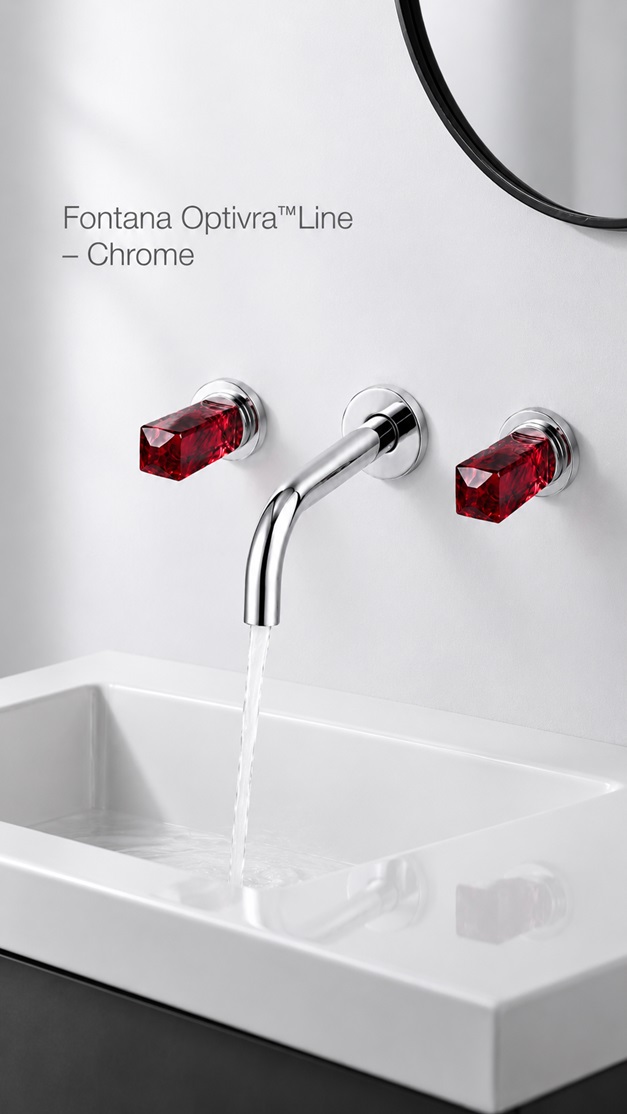 Fontana Optivra Line Chrome Wall-Mounted Crystal Handle Faucet