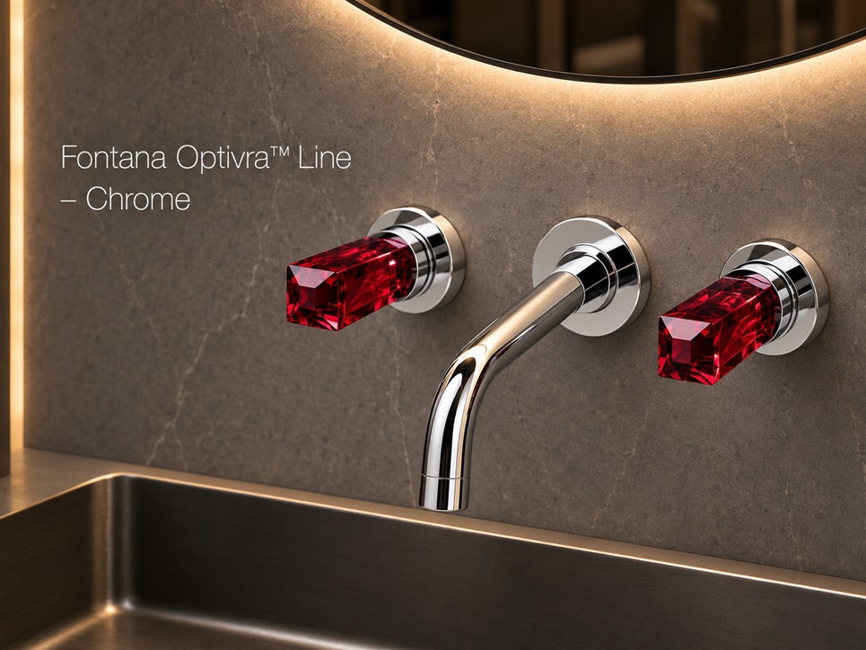 Fontana Optivra Chrome Wall-Mounted Thermostat Faucet with Red Crystal Handle