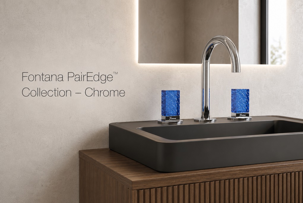 Fontana PairEdge Collection Chrome Thermostatic Two Handle Basin Faucet with Blue Crystal Handles