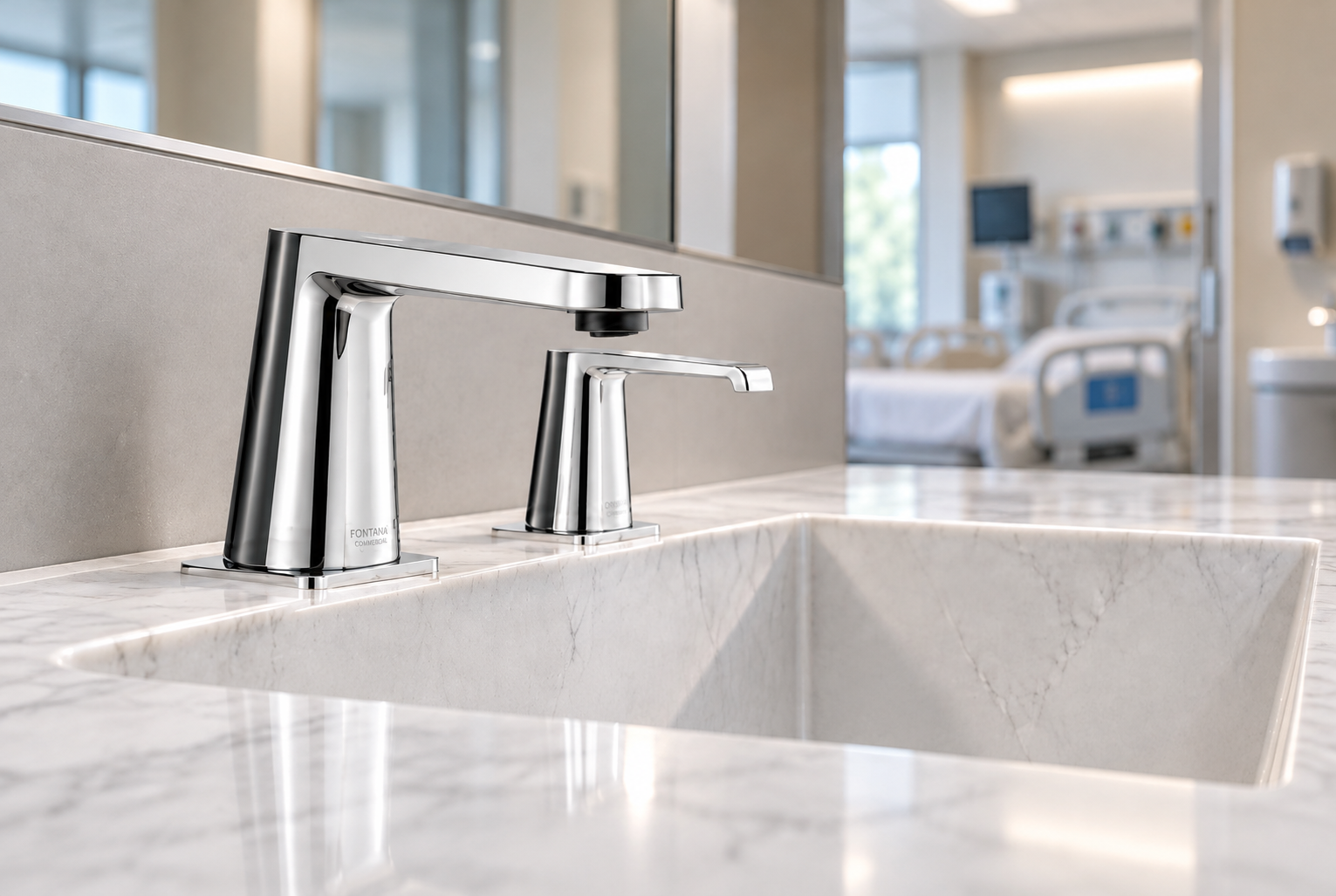 Chrome automatic sensor faucet and soap dispenser matched washstation