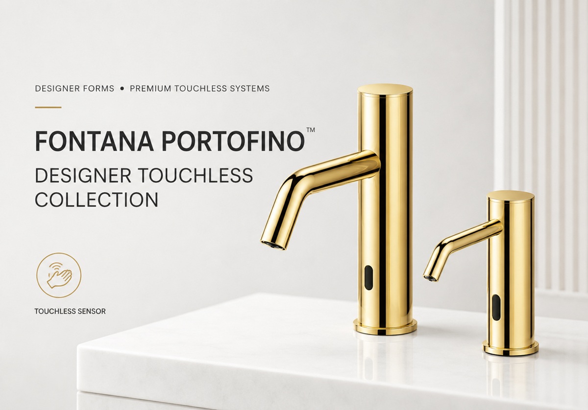 Fontana Portofino designer touchless faucets and coordinated commercial washroom systems