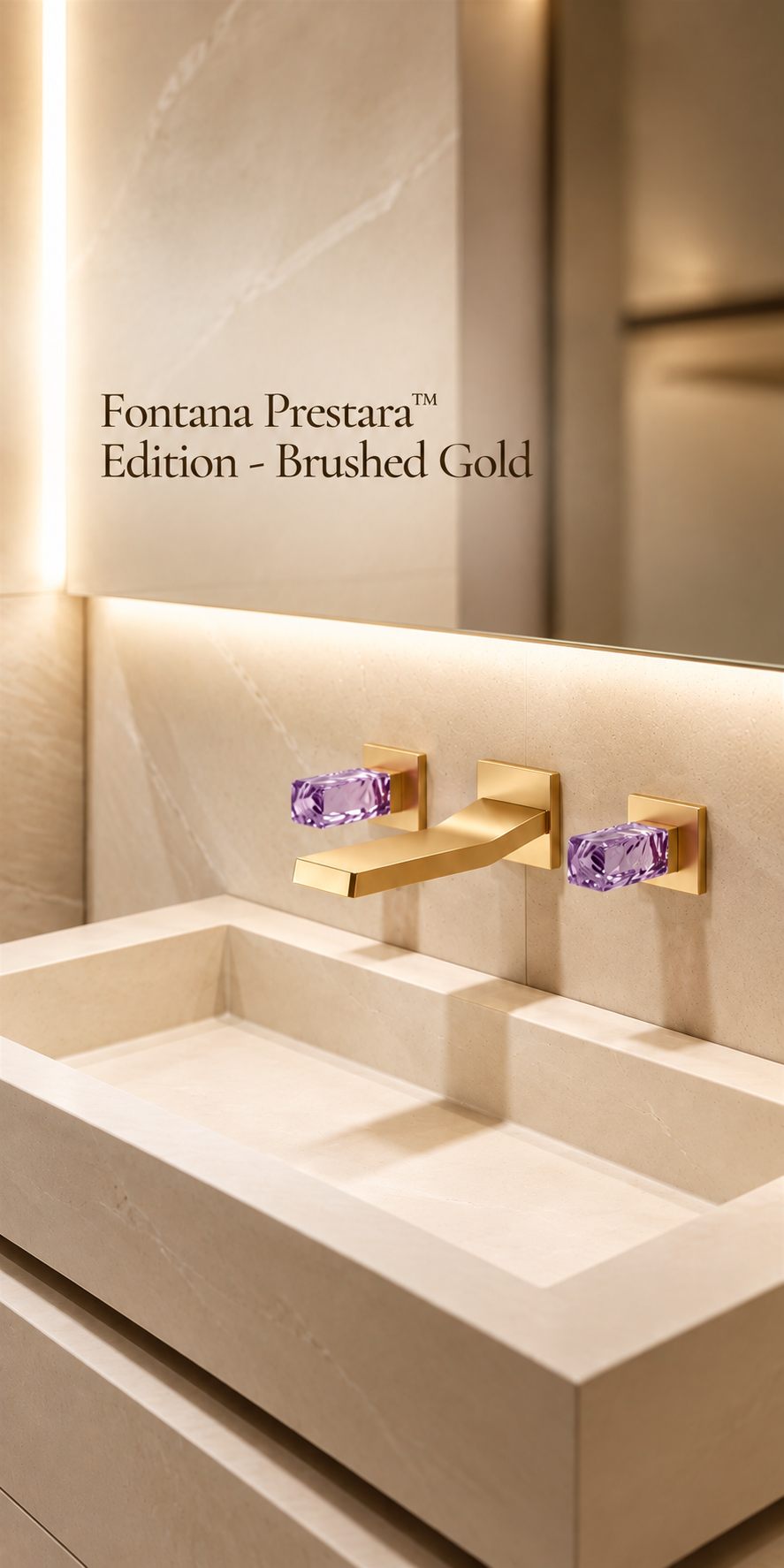 Fontana Prestara Brushed Gold Wall Mounted Waterfall Bathroom Faucet with Dual Crystal Handles FS20204BG