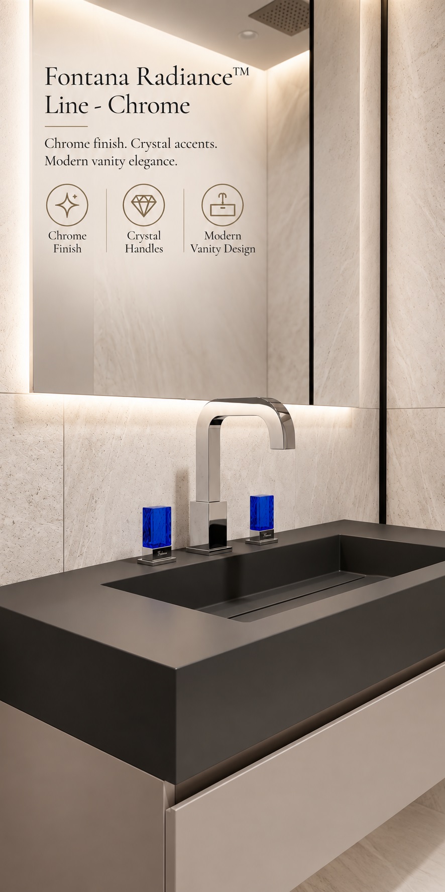 Fontana Radiance Line Chrome Three Hole Bathroom Faucet with Red Crystal Handles FS12025CH