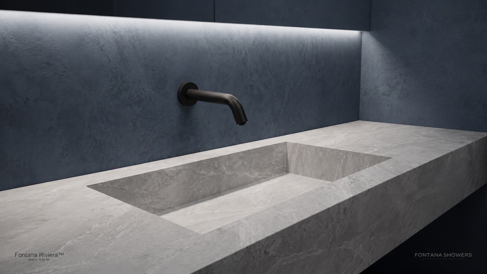 Matte black wall-mounted faucet with commercial marble sink