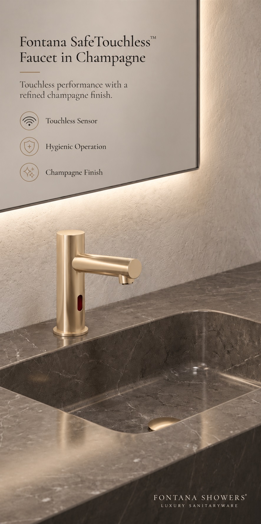 Fontana SafeTouchless Champagne Deck Mounted Commercial Sensor Faucet FS2140CP