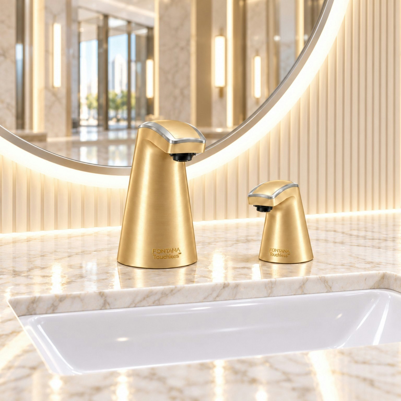 Touchless faucet finish option for hotel restroom application