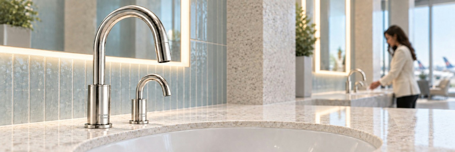 Commercial touchless faucet sensor technology illustration supporting automatic sensor operation