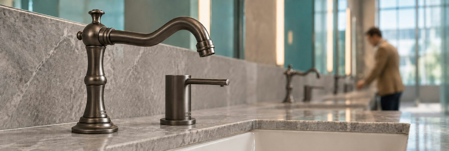 Commercial touchless faucet sensor technology illustration supporting automatic sensor operation