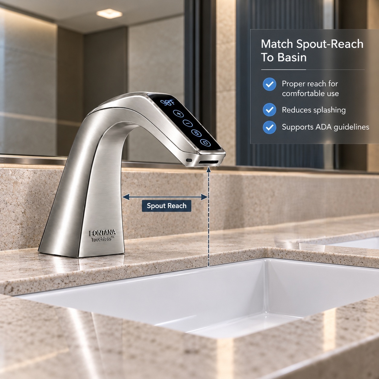 Commercial touchless bathroom faucet reference for countertop lavatory installations