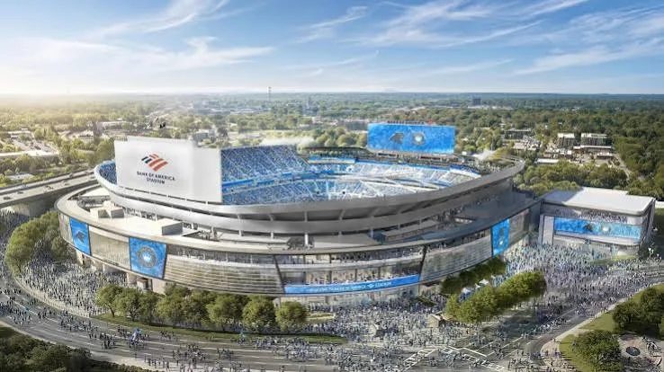Aerial rendering of the renovated Bank of America Stadium in Charlotte