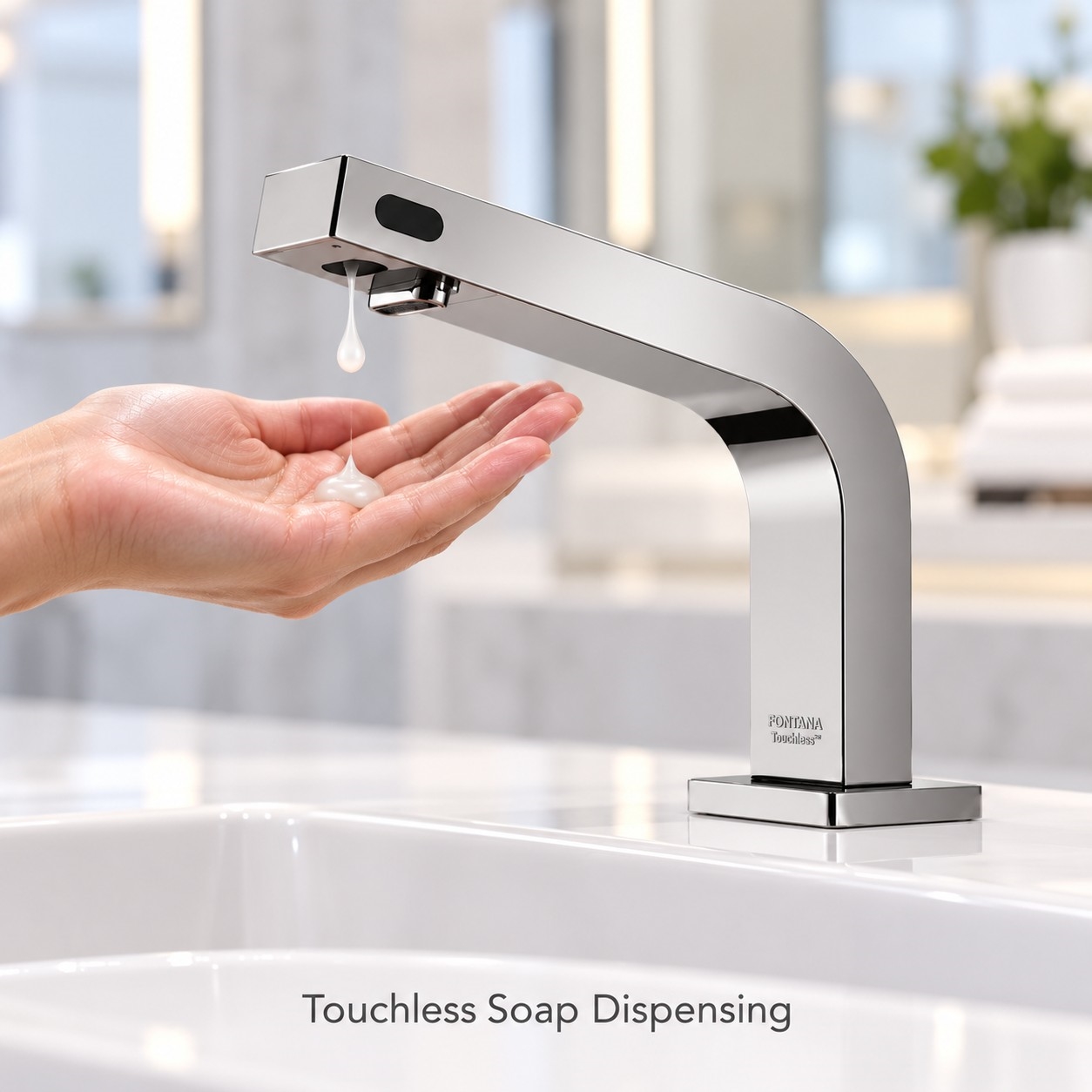 Fontana polished chrome sensor faucet and soap dispenser