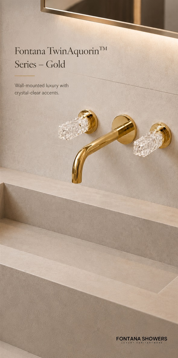 Fontana TwinAquorin Series Gold Wall Mounted Two Handles Bathroom Faucet