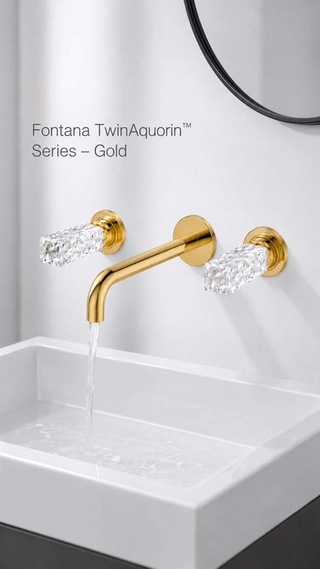 Fontana TwinAquorin Series Gold Wall Mounted Two Handles Bathroom Faucet