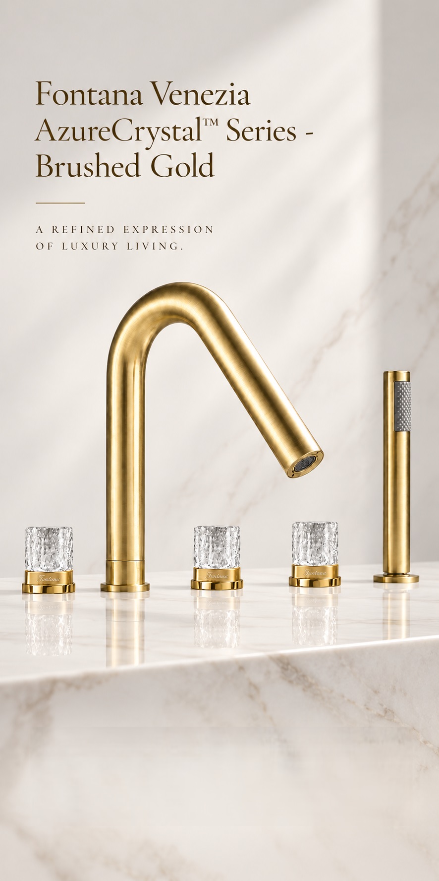 Fontana Venezia AzureCrystal Series Brushed Gold Five Hole Bathtub Faucet Set FS20240BG