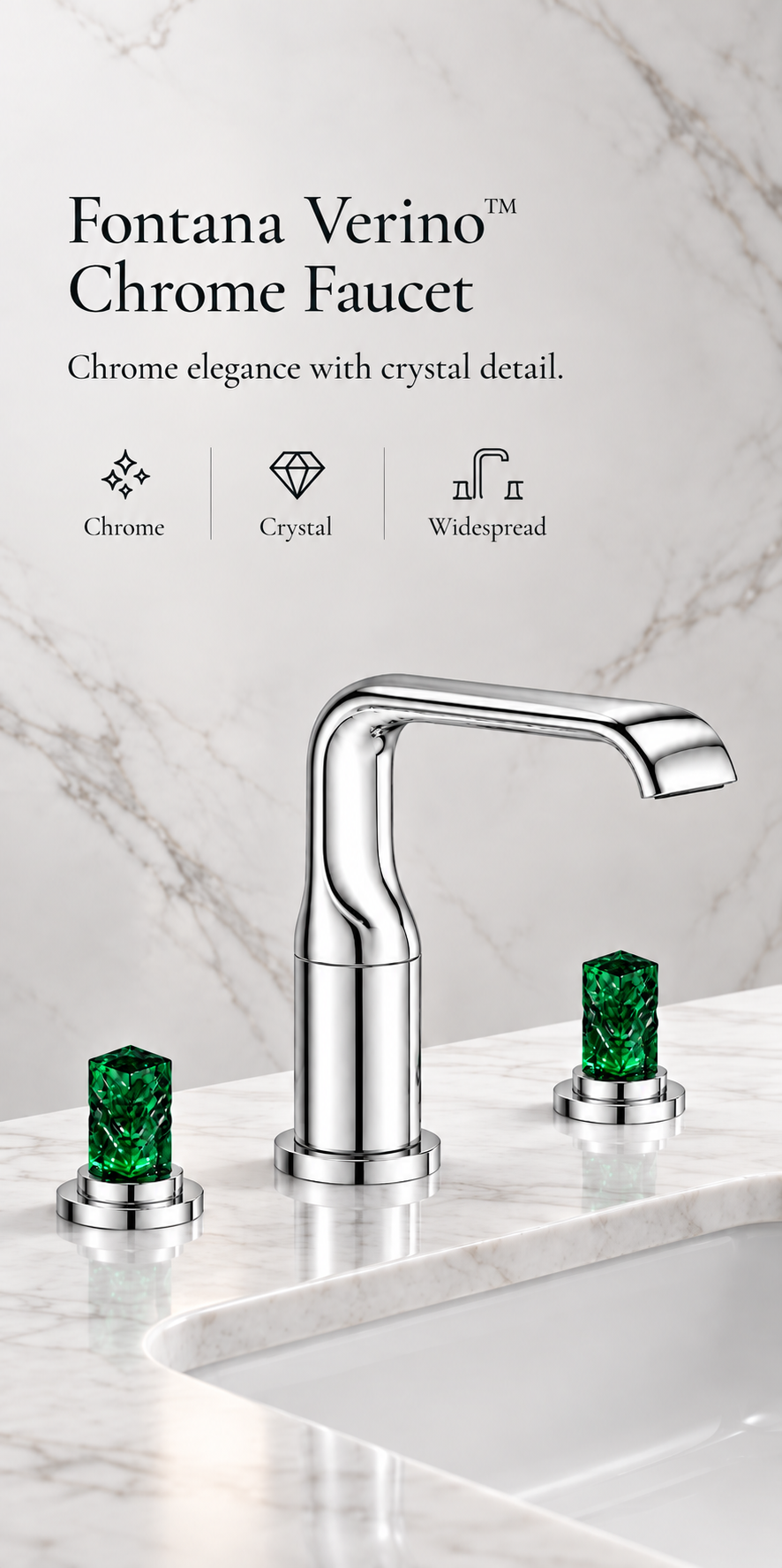 Fontana Verino Chrome 8 Inch Widespread Basin Faucet with Crystal Handles FS35CH