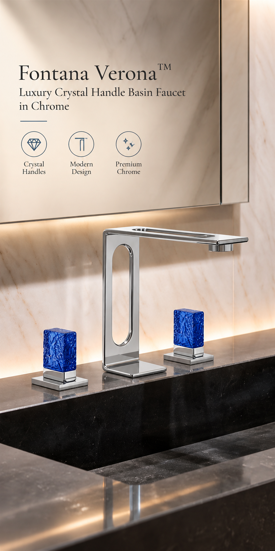 Fontana Verona Chrome Three Hole Basin Faucet with Dual Crystal Handles FS20242CH