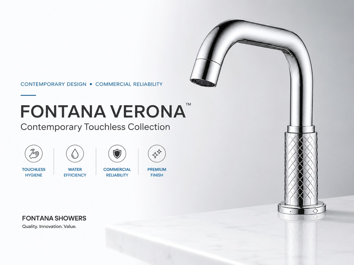 Fontana Verona contemporary touchless faucets and coordinated commercial washroom systems