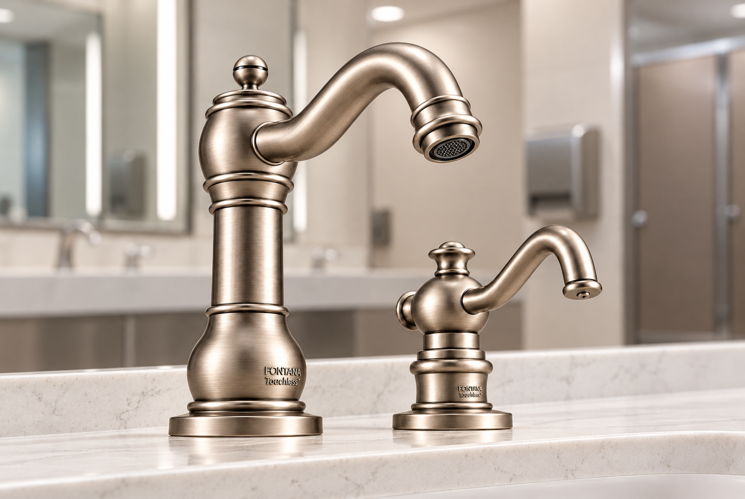 Fontana brushed nickel commercial touchless sensor faucet handwashing scene