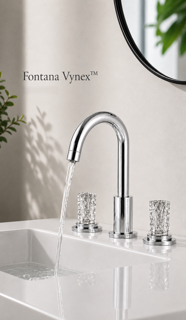 Fontana Vynex Series chrome faucet with crystal handles and water flow