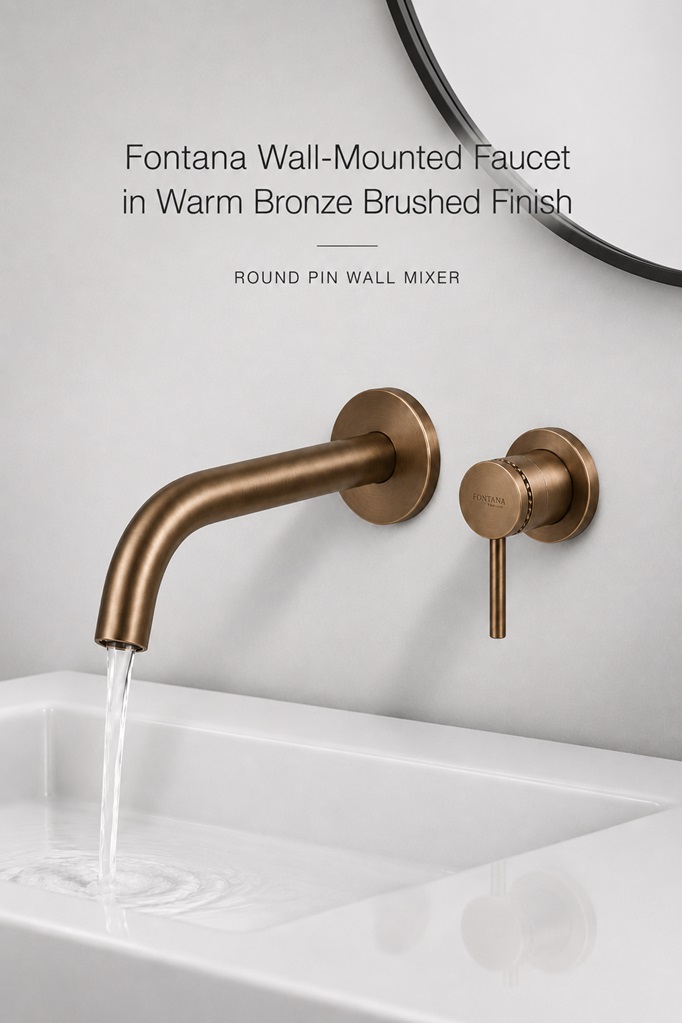 Fontana Wall-Mounted Faucet in Warm Bronze Brushed Finish Equipped with Round Pin Wall Mixer