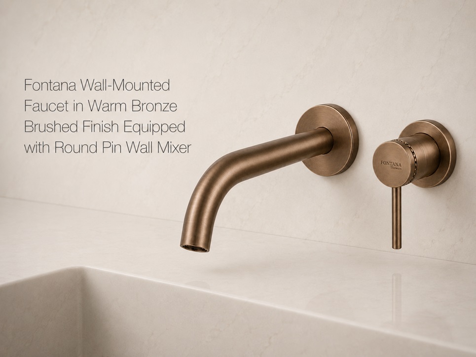 Fontana Hospitality Warm Bronze Brushed Wall-Mounted Faucet with Round Pin Wall Mixer