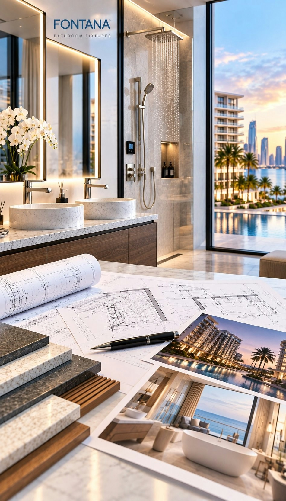 Fontana luxury bathroom fixtures for architectural projects, hospitality developments, upscale residential buildings and commercial spaces