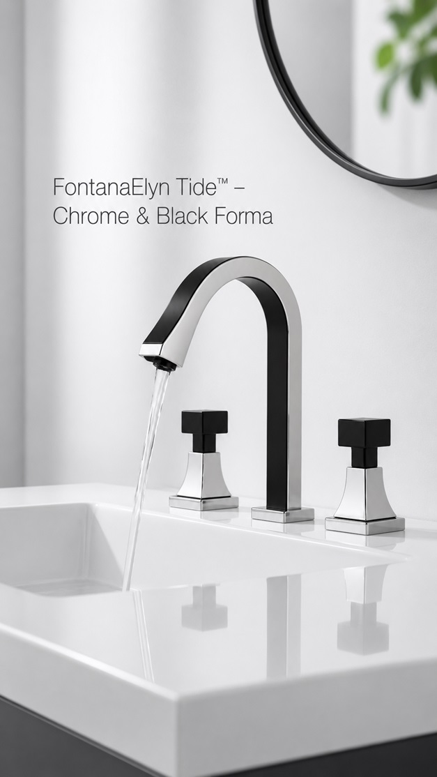 FontanaElyn Tide Chrome and Matte Black Forma Dual Handle Architectural Lavatory Faucet