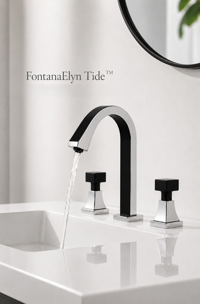 Fontana Elyn Tide Chrome and Black Forma widespread faucet for modern luxury bathroom sink