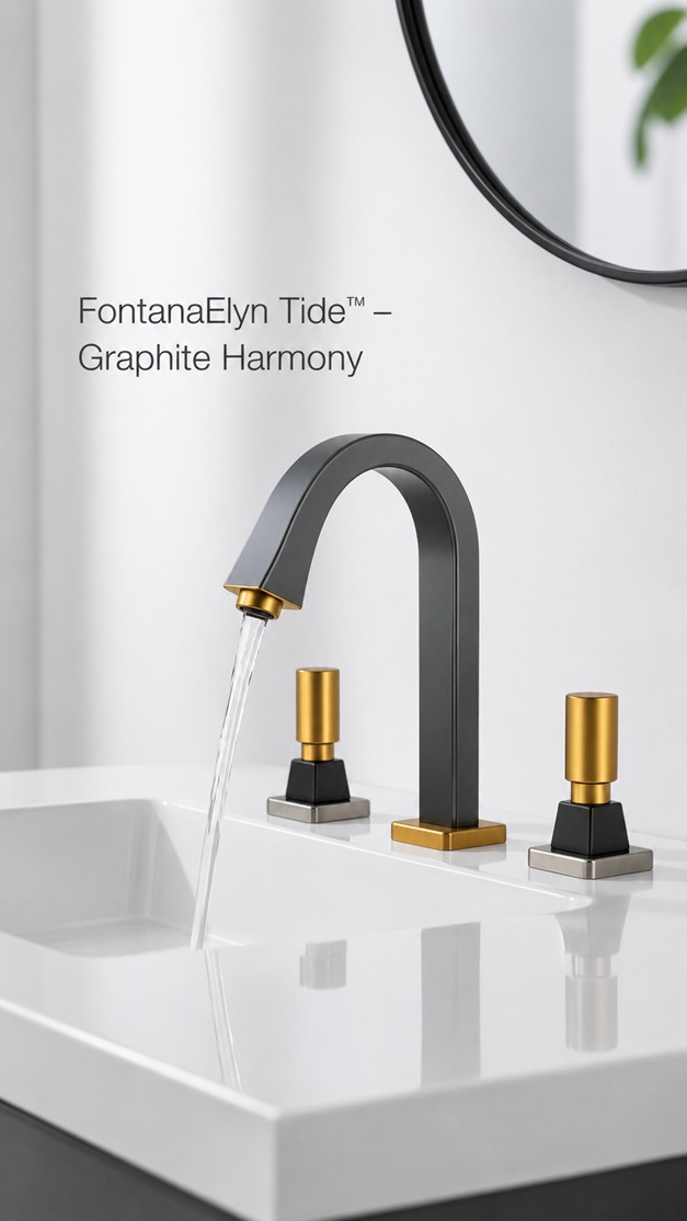 FontanaElyn Tide Graphite Harmony Black and Gold Bathroom Faucet with Two Handles