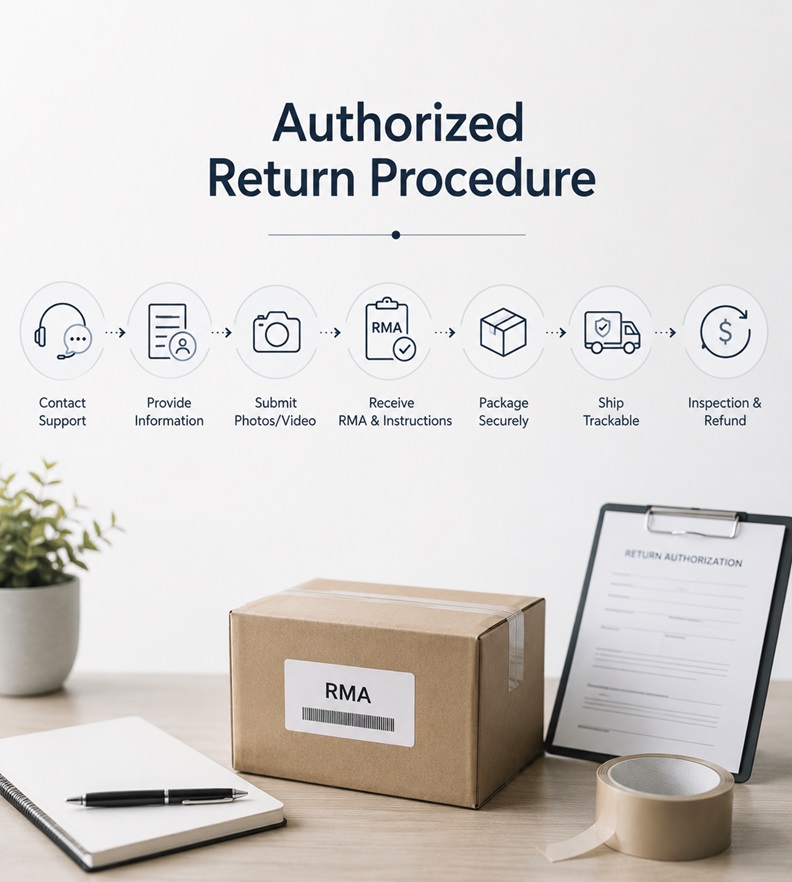 Customer service specialist reviewing a FontanaShowers return merchandise authorization request