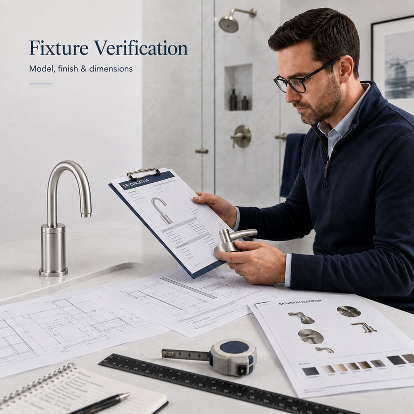 Bathroom fixture dimensions finish and configuration verified against project documents