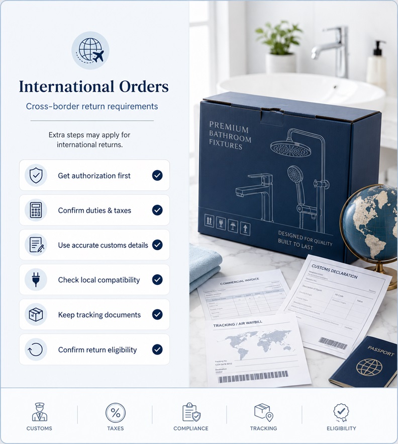 International FontanaShowers return prepared with customs and shipping documentation