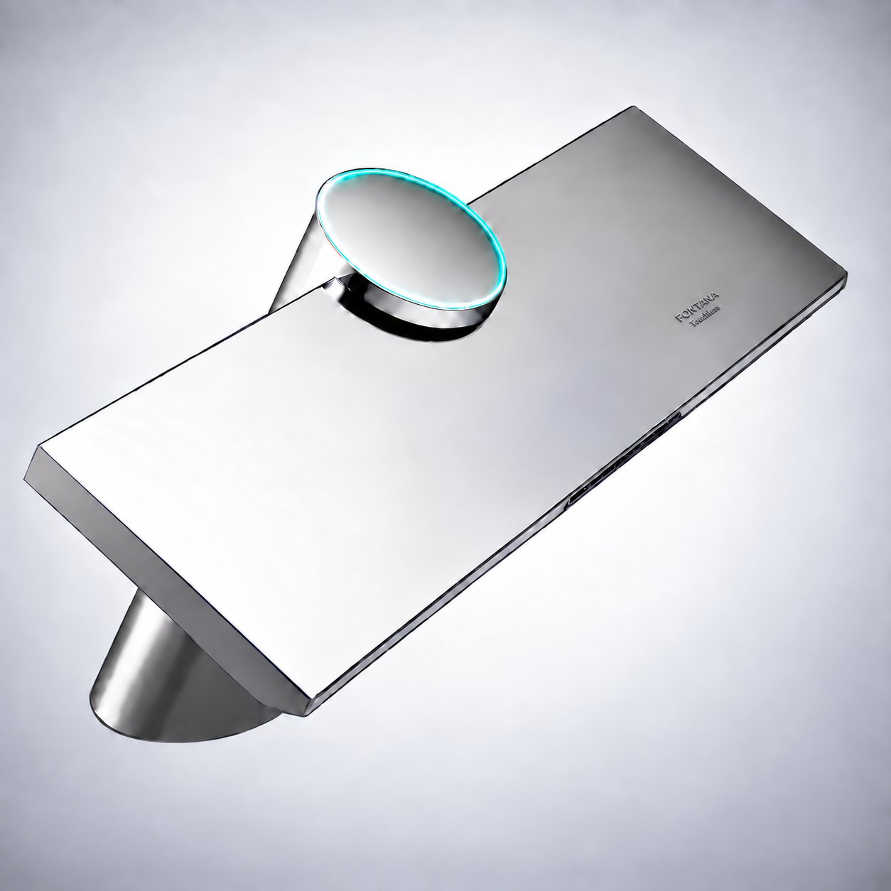 Overhead view of polished chrome touchless faucet with circular sensor indicator