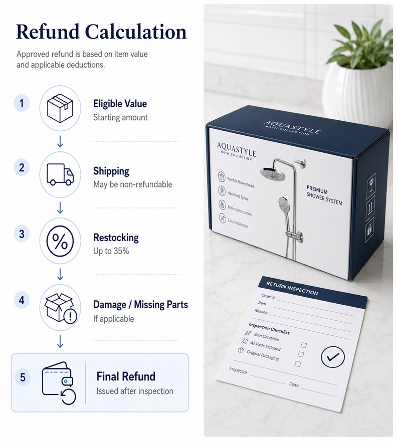Returned FontanaShowers fixture undergoing inspection before refund approval